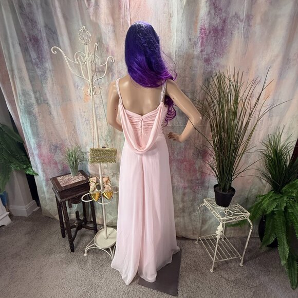 📌Blushing Pink Beaded Straps Pleated Chiffon A-Line Bridesmaid - Prom Dress - Picture 2 of 15